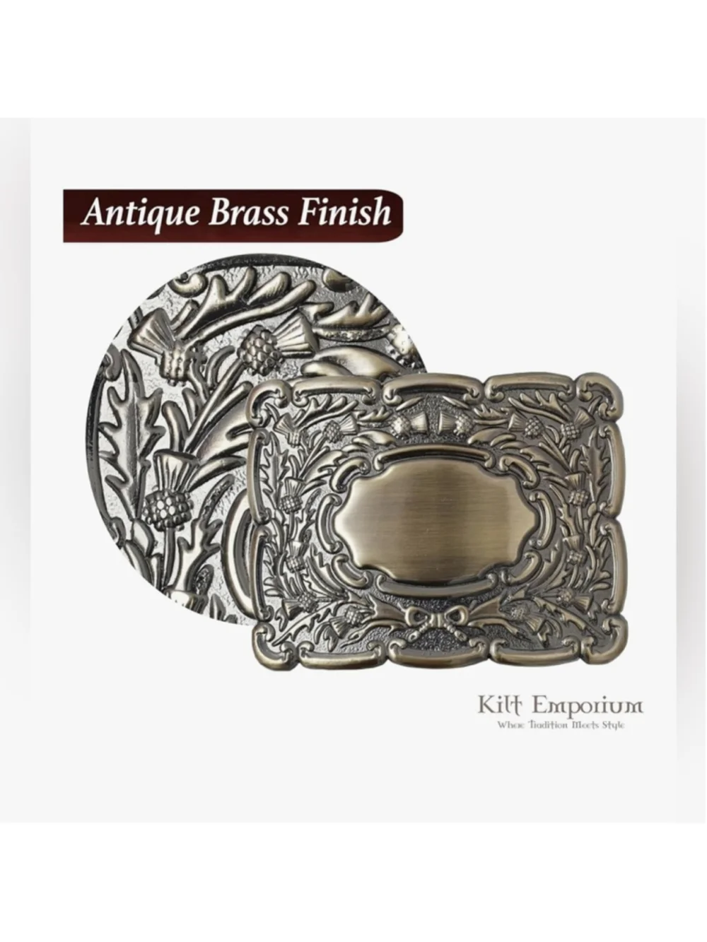 NEW Pipers Kilt Belt Buckle Pewter Rust-Free Brass Iconic Thistle Design